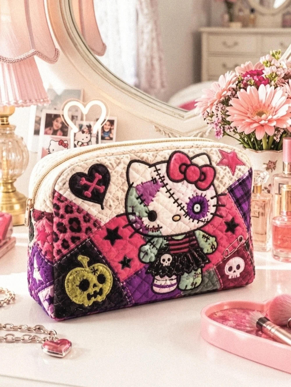 Sanrio Hello Kitty Zombie Pop Art Quilted Cosmetic Large Bag 11x4x6 NWT